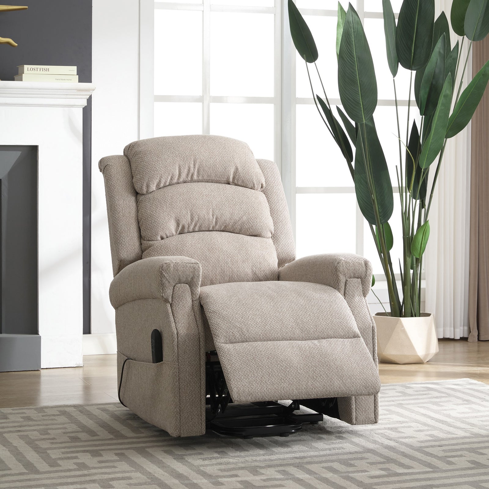 Eltham Dual Motor Electric Lift Assist Recliner With Massage And Heat | Beige