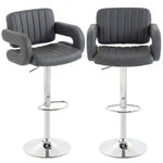 Bar Stools Adjustable Swivel With Armrest Set Of 2 | Grey