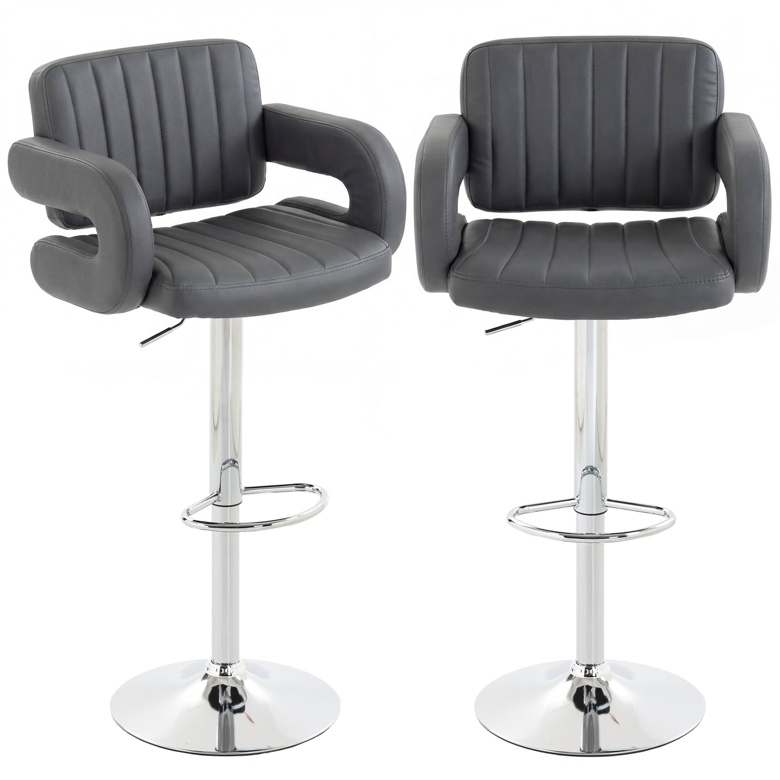 Bar Stools Adjustable Swivel With Armrest Set Of 2 | Grey