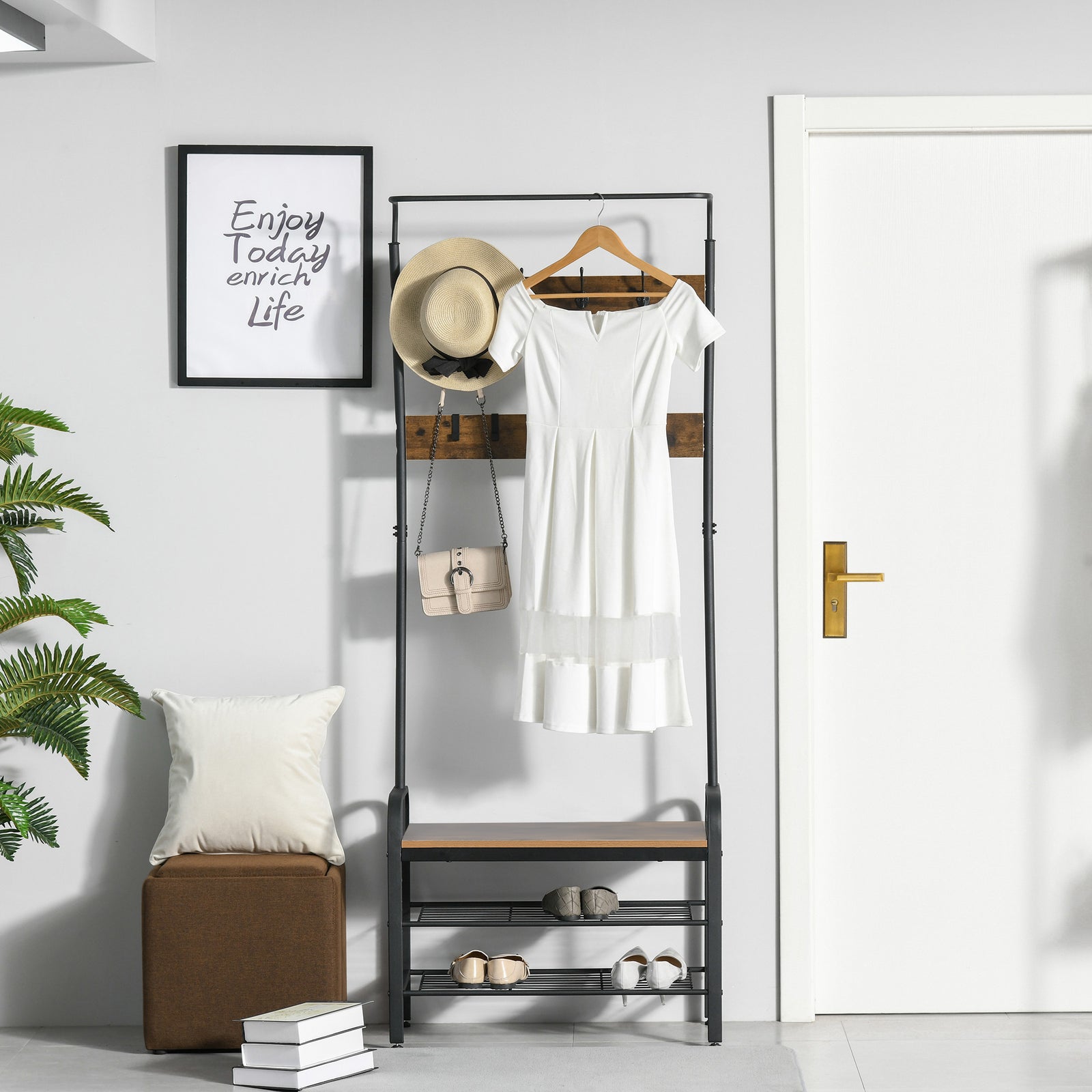 Industrial Coat Rack Stand With 8 Hooks Hangers Storage