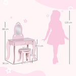 Kids Vanity Table & Stool Girls Dressing Set Make Up Desk With Mirror Pink