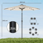 2.6 M Garden Parasol Umbrella With Light, Outdoor Patio Umbrella | Cream