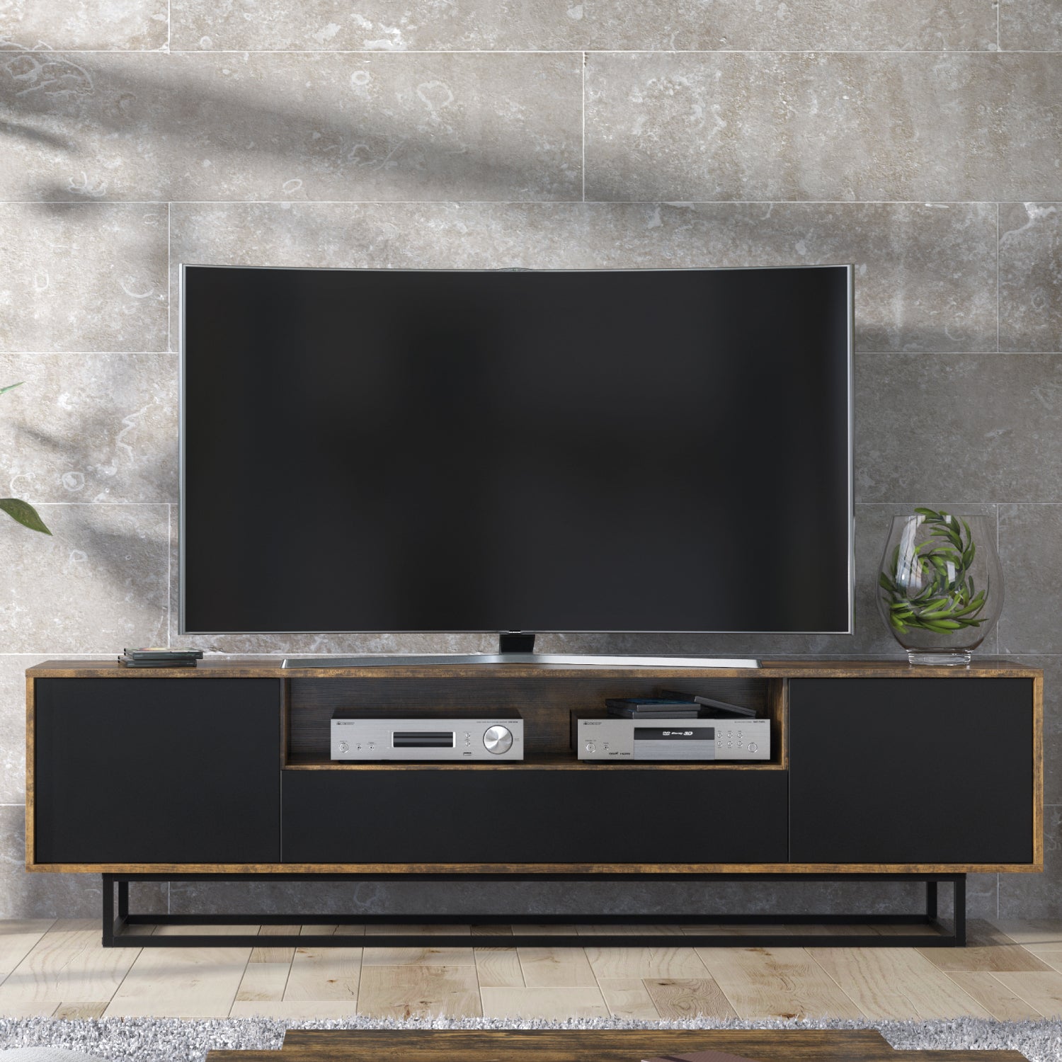 Rift Tv Unit 200cm - Oak / Rustic | Dark Brown