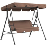3-seat Swing Chair Garden Swing Seat W/ Adjustable Canopy | Brown