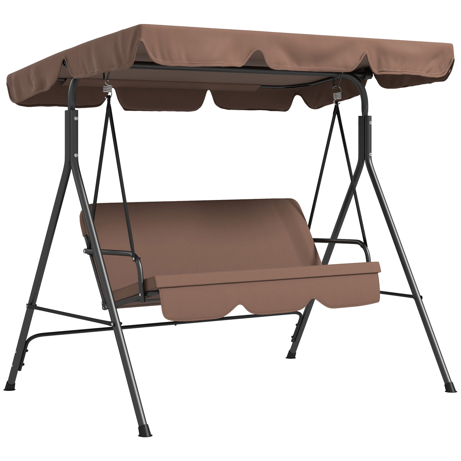 3-seat Swing Chair Garden Swing Seat W/ Adjustable Canopy | Brown