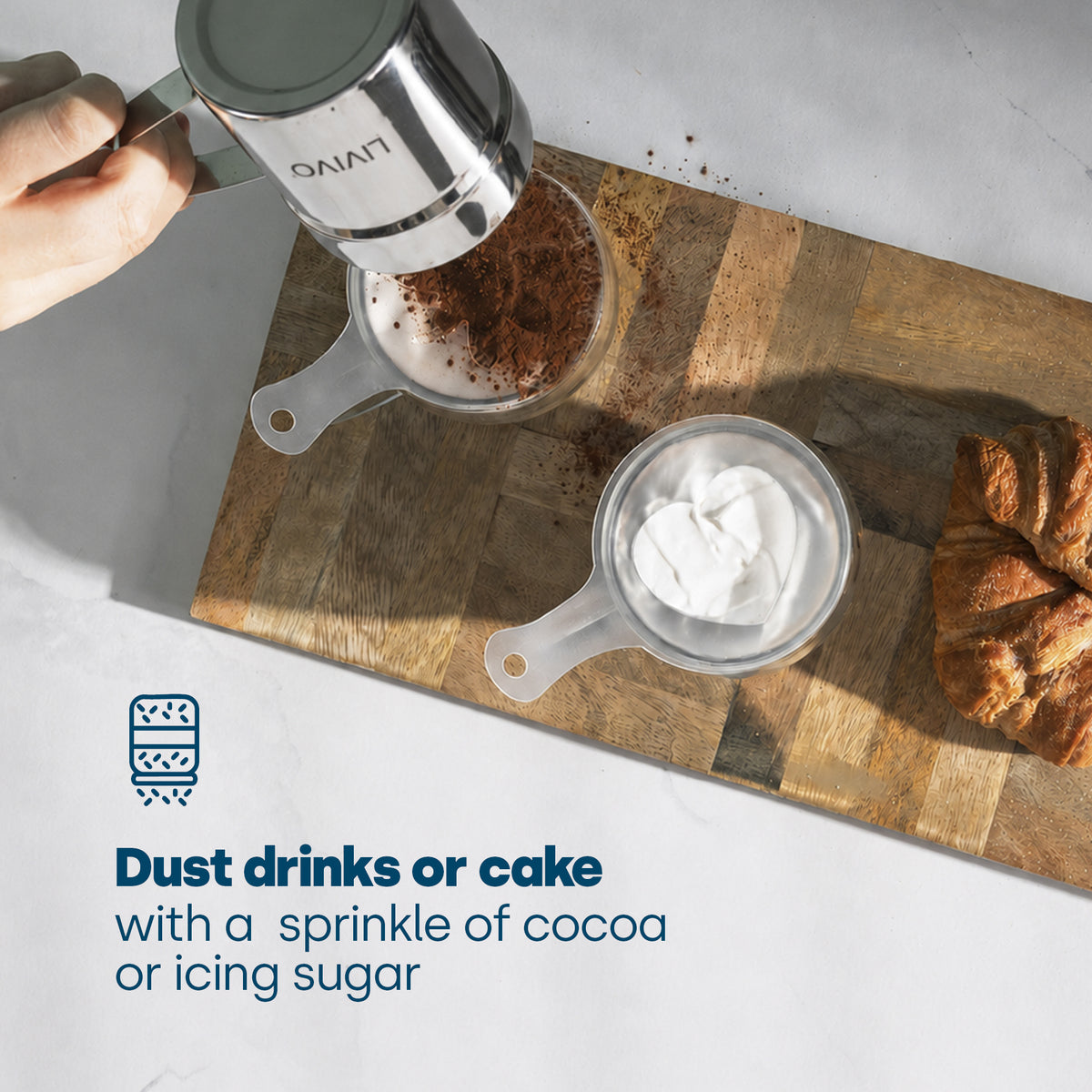 Livivo Stainless Steel Cocoa Shaker For Coffee And Desserts