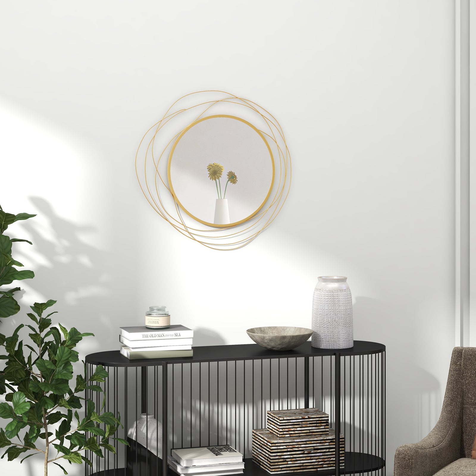 Metal Wall Art 65cm Round Mirror For Living Room | One Size | Gold