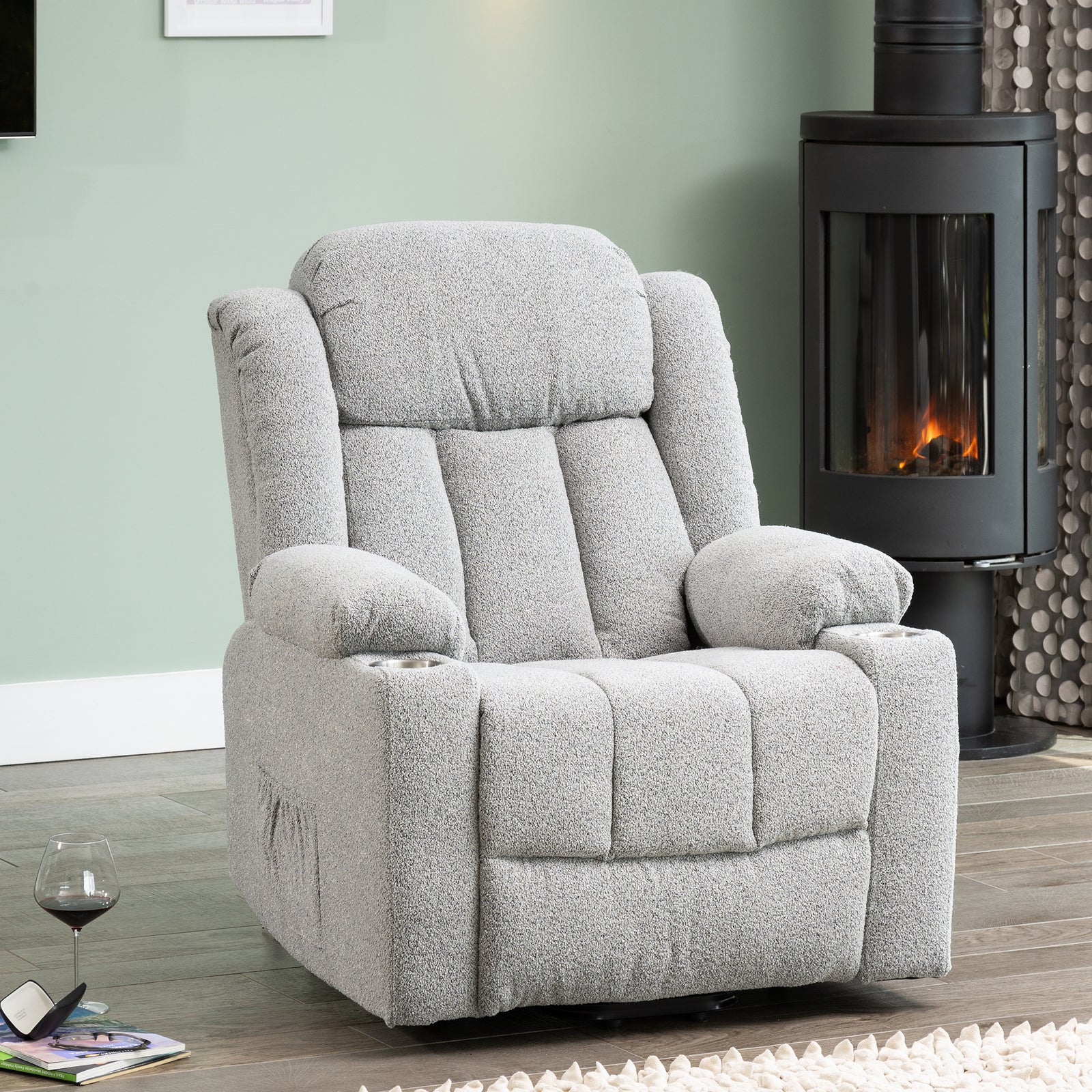 Redding Dual Motor Electric Lift Assist Recliner Chair With Massage And Heat | 1 | Light Slate Grey