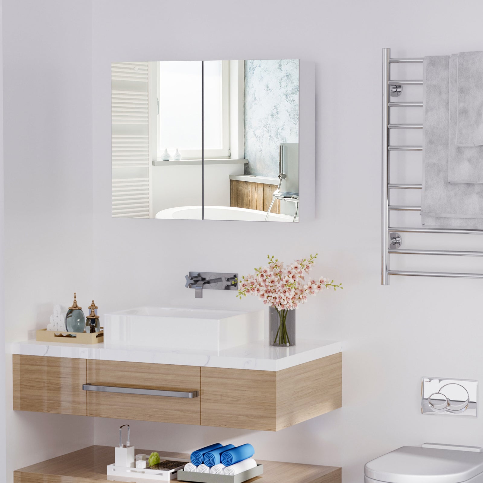 Mirror Cabinet Double Door Wall Mounted Modern Storage