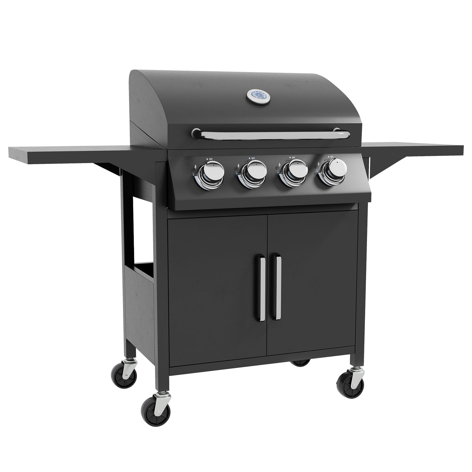 Bbq Grill With Burner, Portable Trolley, Black | Large