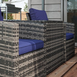 6 Pcs Patio Rattan Sofa Set Conversation Furniture | Blue