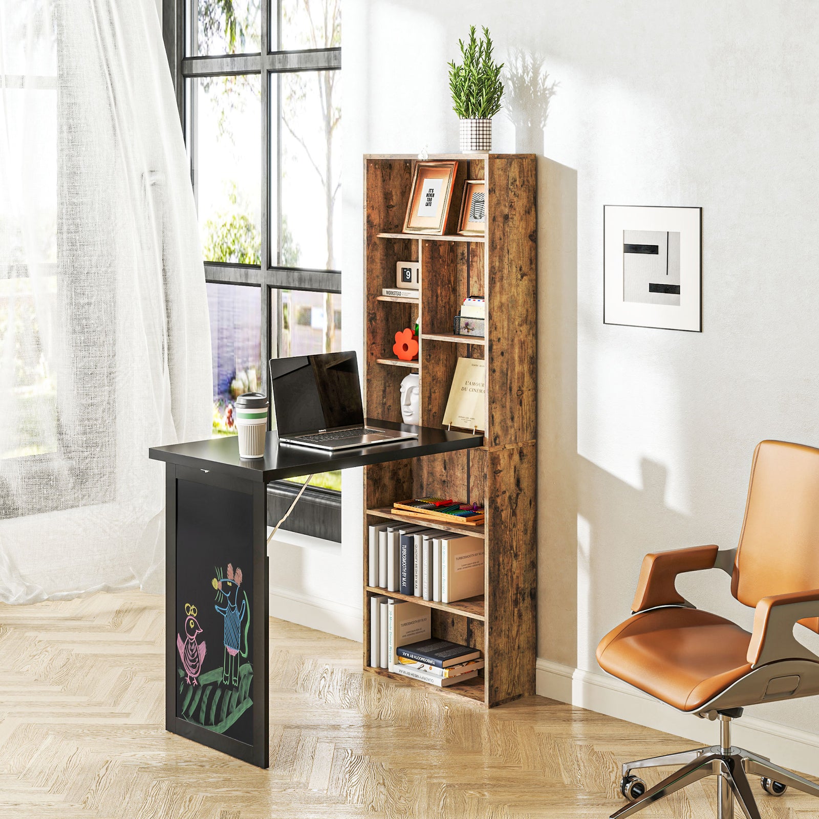 Convertible Desk W/ Blackboard Multi-function Computer | Brown