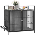 Pawhut Dog Crate Furniture With Rotating Bowl Holder For Medium Dogs, Grey