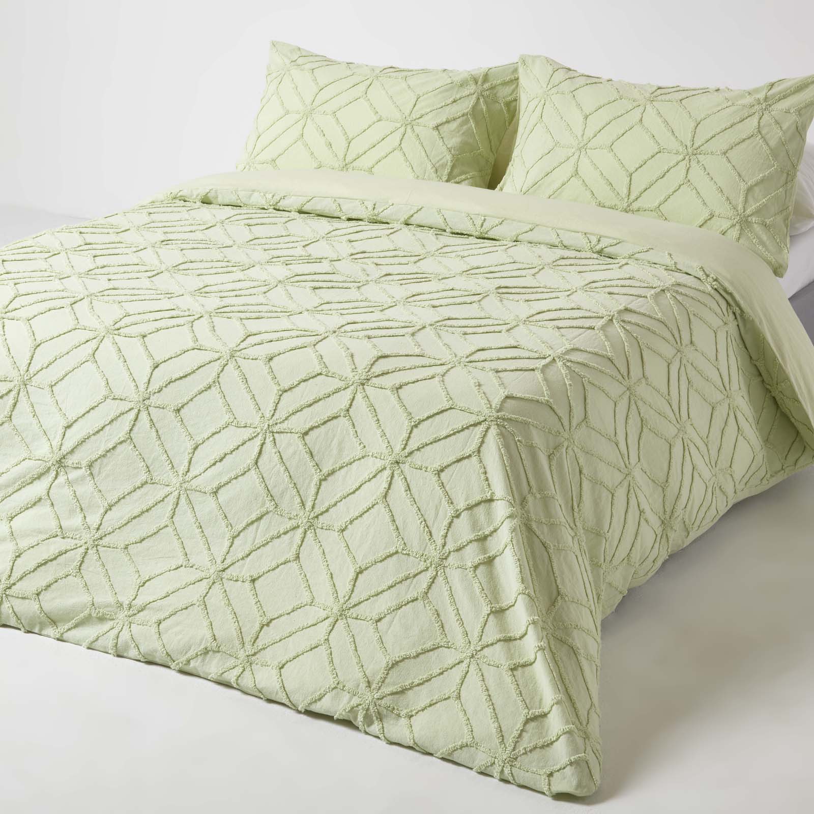 Diamond Cotton Tufted Duvet Cover Set | Single | Sage Green