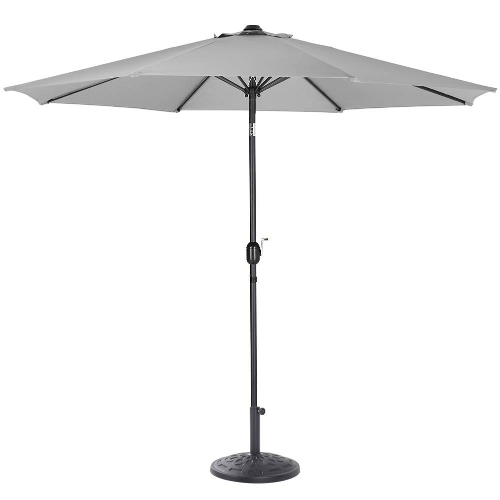 3m Garden Parasol Adjustable Tilting Parasol With Crank Handle With Classic Design Heavy-duty Round Base | One Size | Light Grey