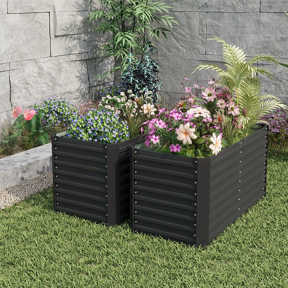 2 Pcs Thickened Rectangular Raised Garden Bed – Durable Coated Steel With Reinforced Corners,  Outdoor Planter For Vegetables, Fruits & Flowers | Charcoal Black