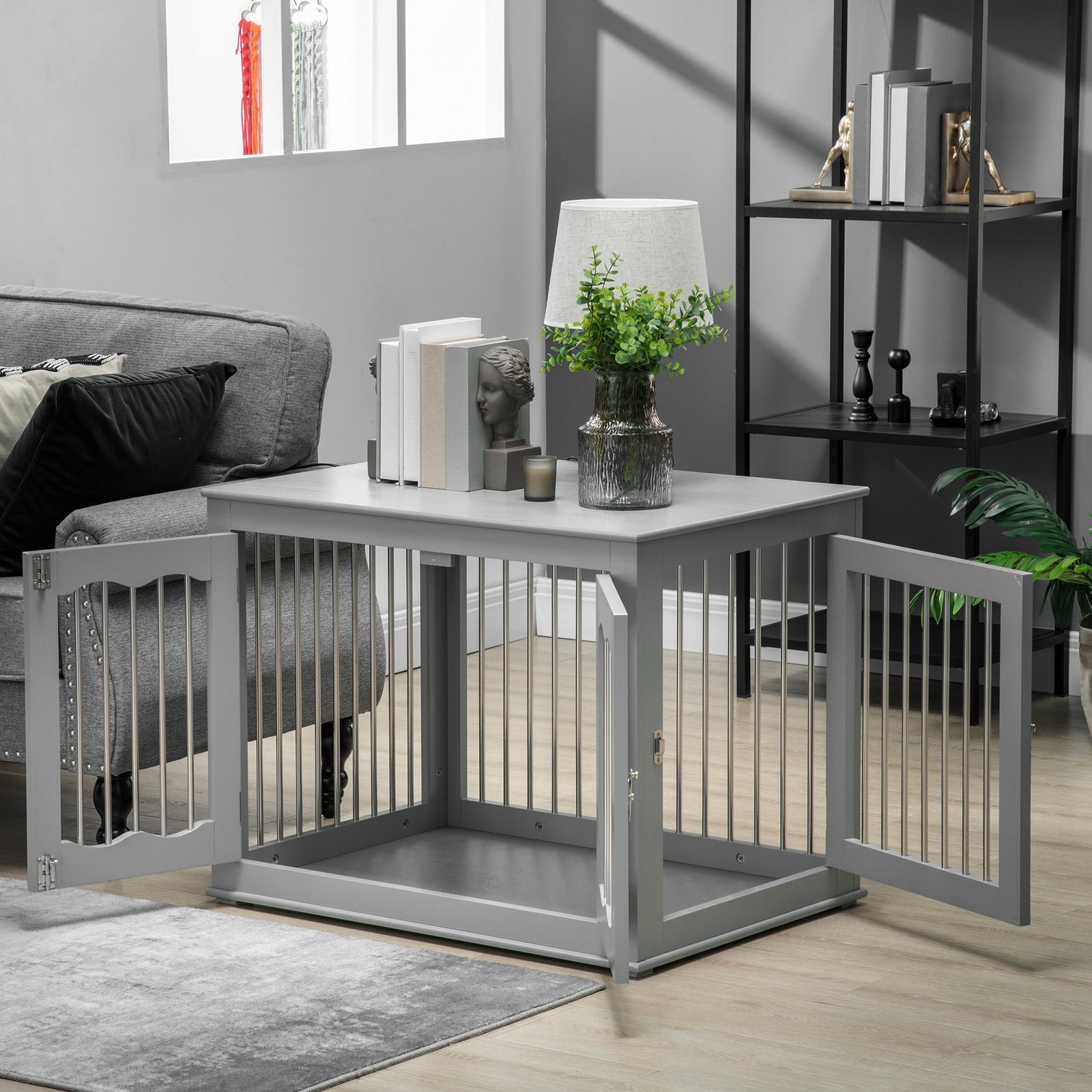 Dog Crate Furniture W/ Three Doors, Locks, Latches