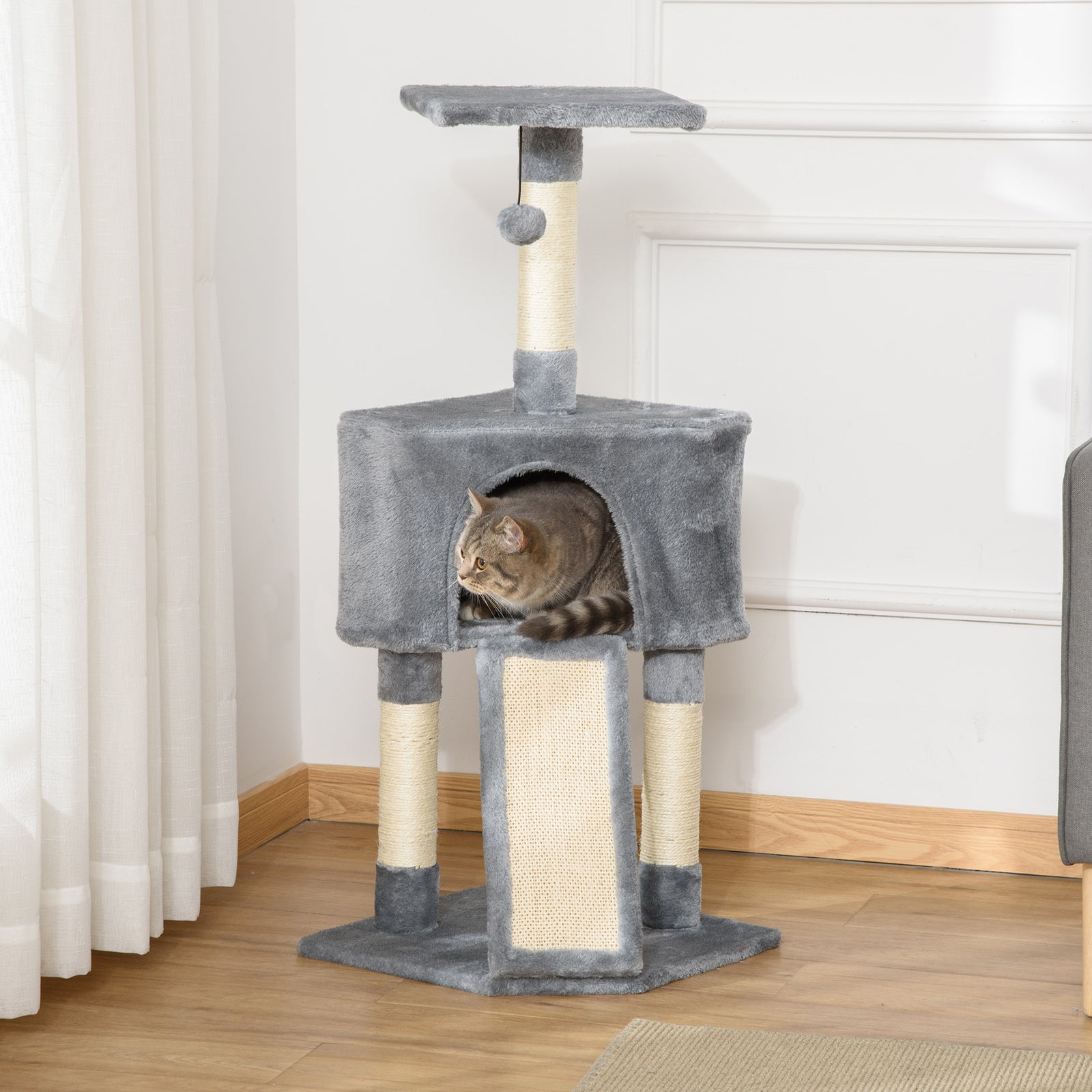 Corner Cat Tree Tower For Indoor Cats With Scratching Post, Condo | Gray