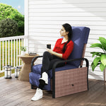 Rattan Recliner Chair, Adjustable Backrest & Footrest | Blue