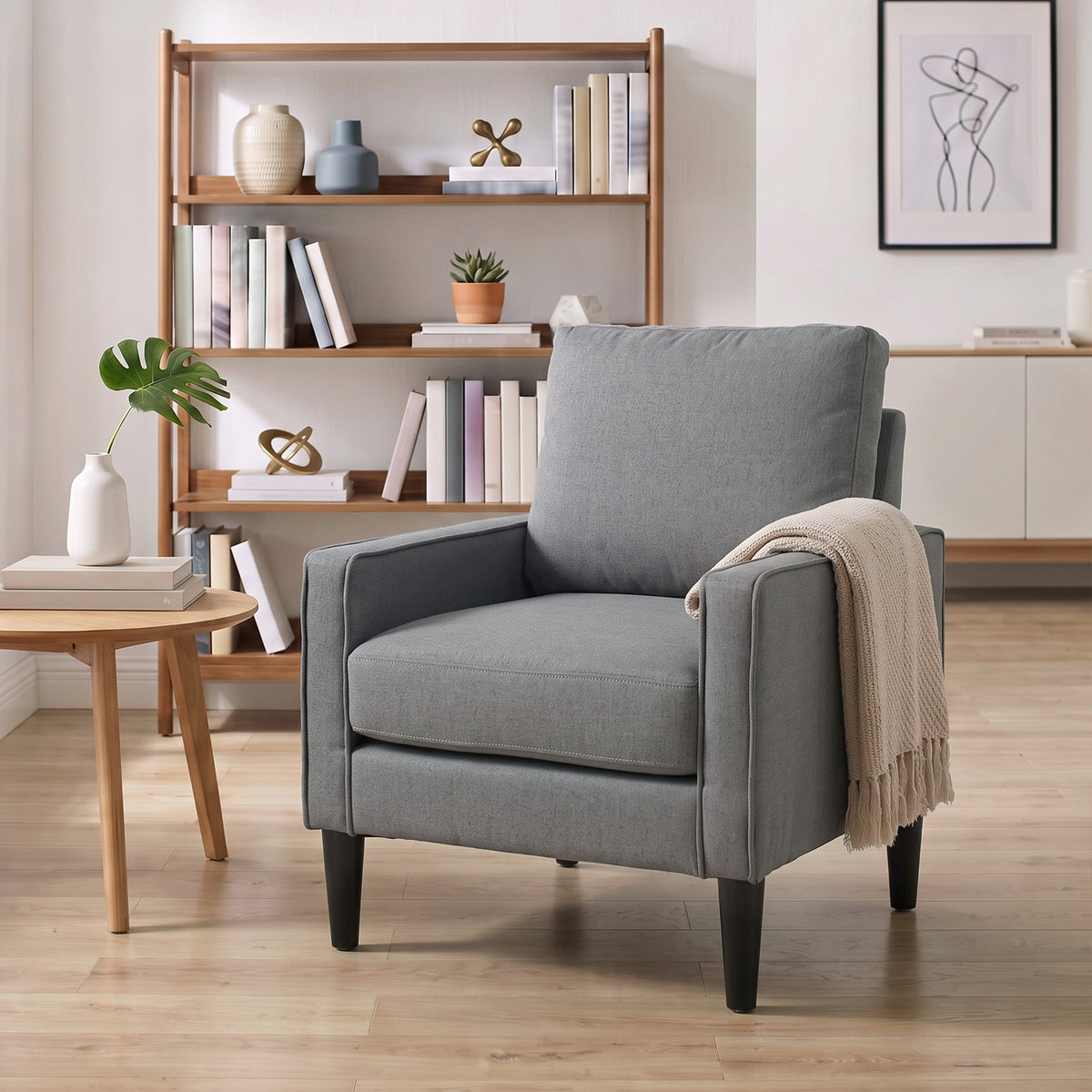 Removable Pillow Linen Accent Chair | Dark Grey