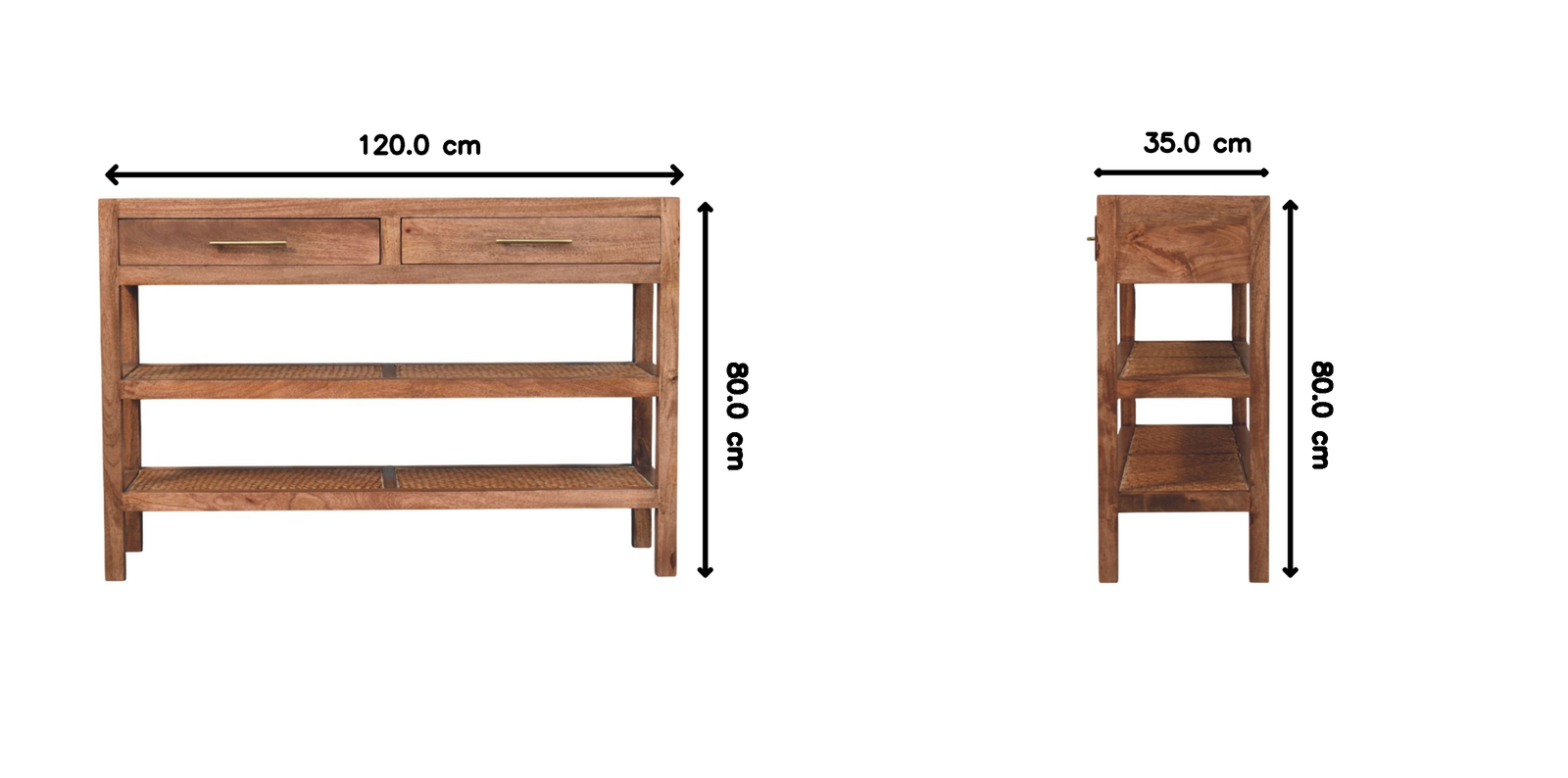 Saffron Rattan Console – Solid Mango Wood With Woven Rattan & Brass Accents