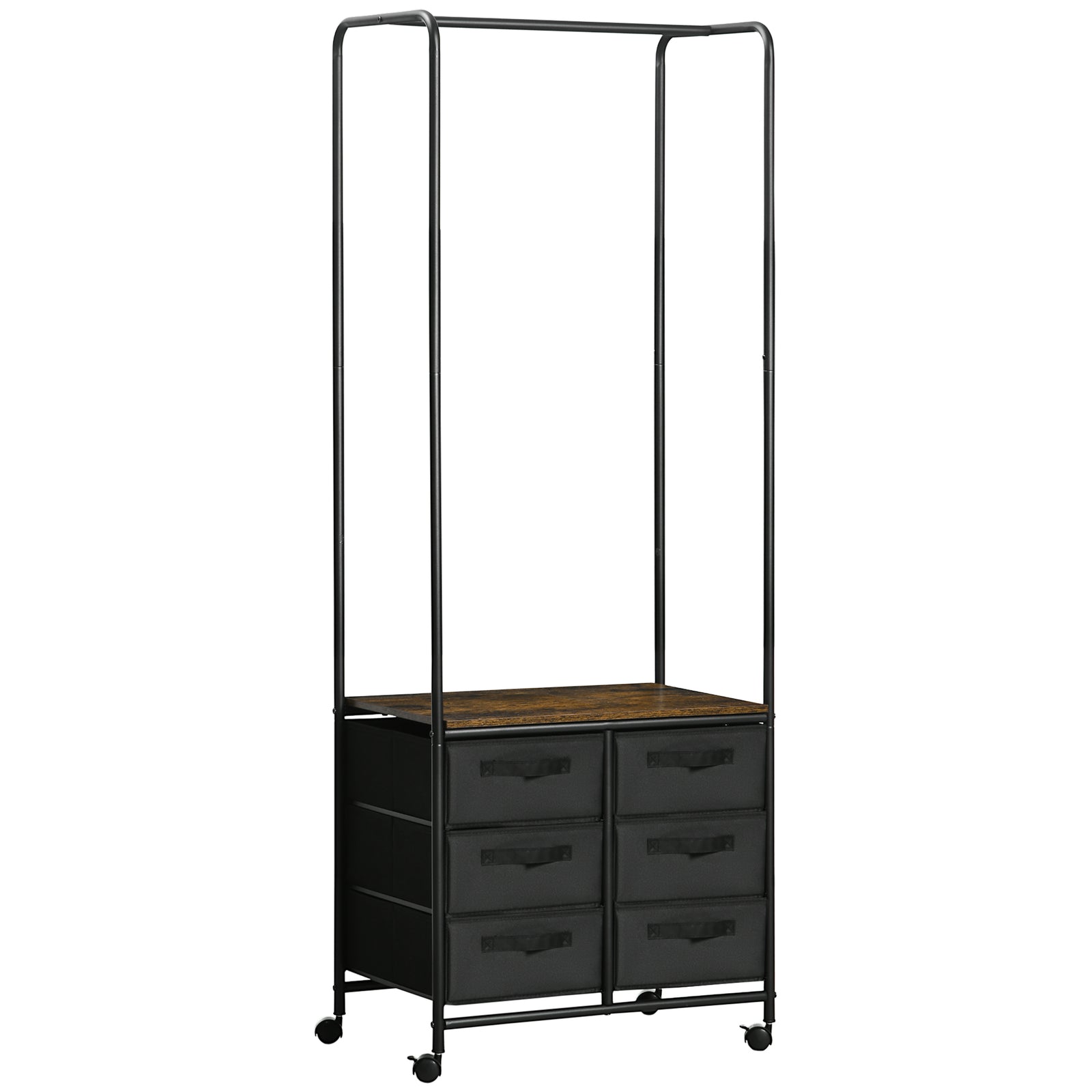 Hanging Clothes Rail Clothes Rack W/ 6 Fabric Drawers