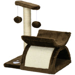 Cat Tree Plush Scratcher Kitty Activity Play Centre Tunnel Dangling Ball | Brown