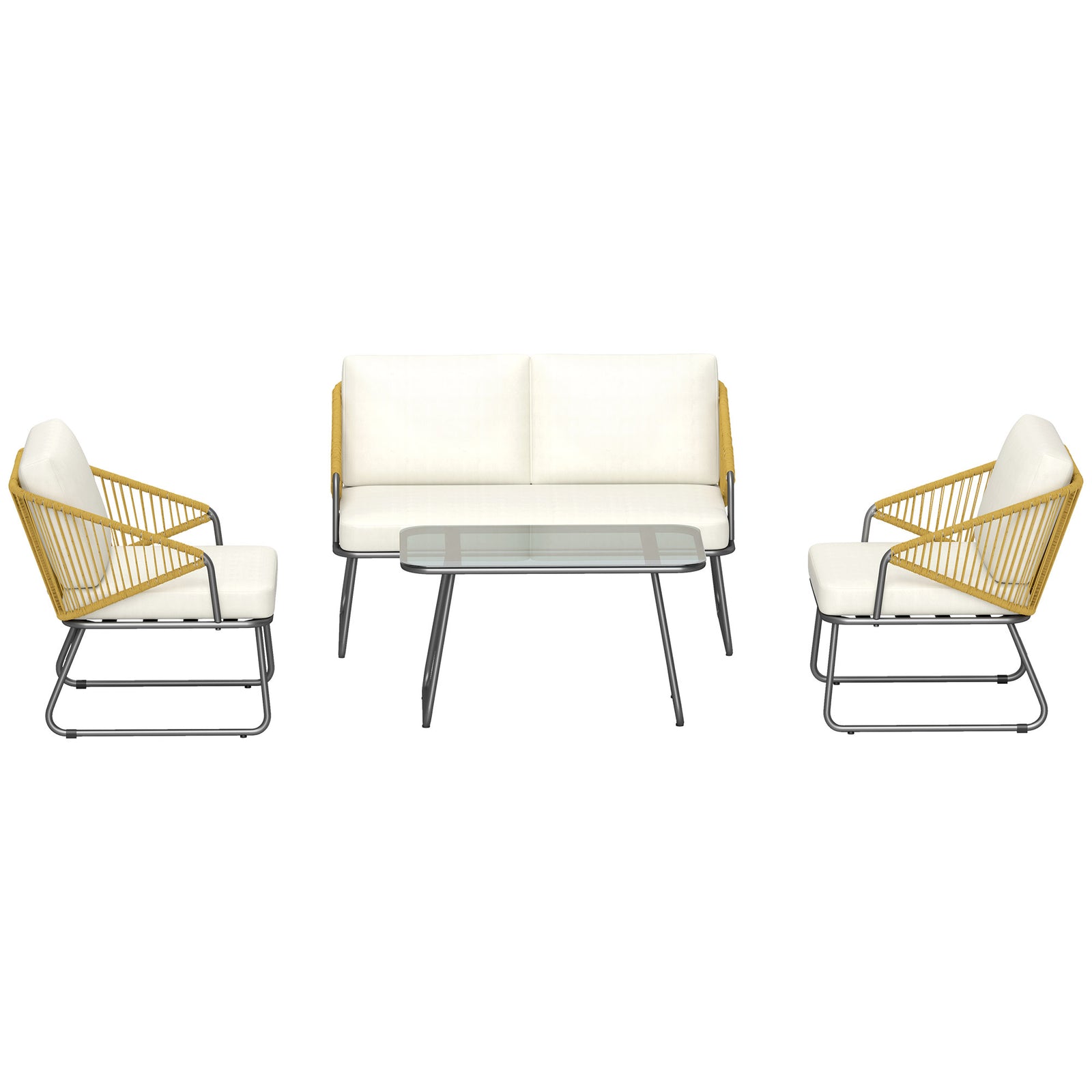 4 Piece Rattan Garden Furniture Set With Cushions | Natural