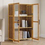 3-tier Narrow Bookcase Storage Cabinet With Acrylic Double  Door