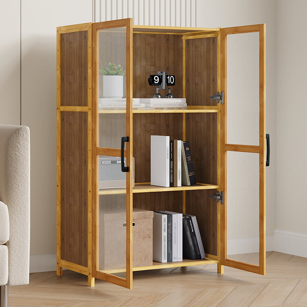 3-tier Narrow Bookcase Storage Cabinet With Acrylic Double  Door