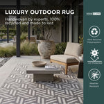 Luxury Outdoor Rug Waterproof Reversible For Garden Patio 100% Recycled, Grey Luna Geometric | 180cm x 270cm | Grey