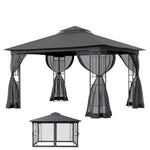 395cm X 295cm Outdoor Garden Gazebo With Ventilated Roof And Mesh Curtains,steel Frame Patio Shelter & Pa-coated Polyester Canopy For Backyard And Parties