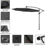 3 M Banana Patio Umbrella Cantilever Garden Parasol With Solar-powered 32 Led Lights, Crank For Opening Closing Without Base | One Size | Dark Gray