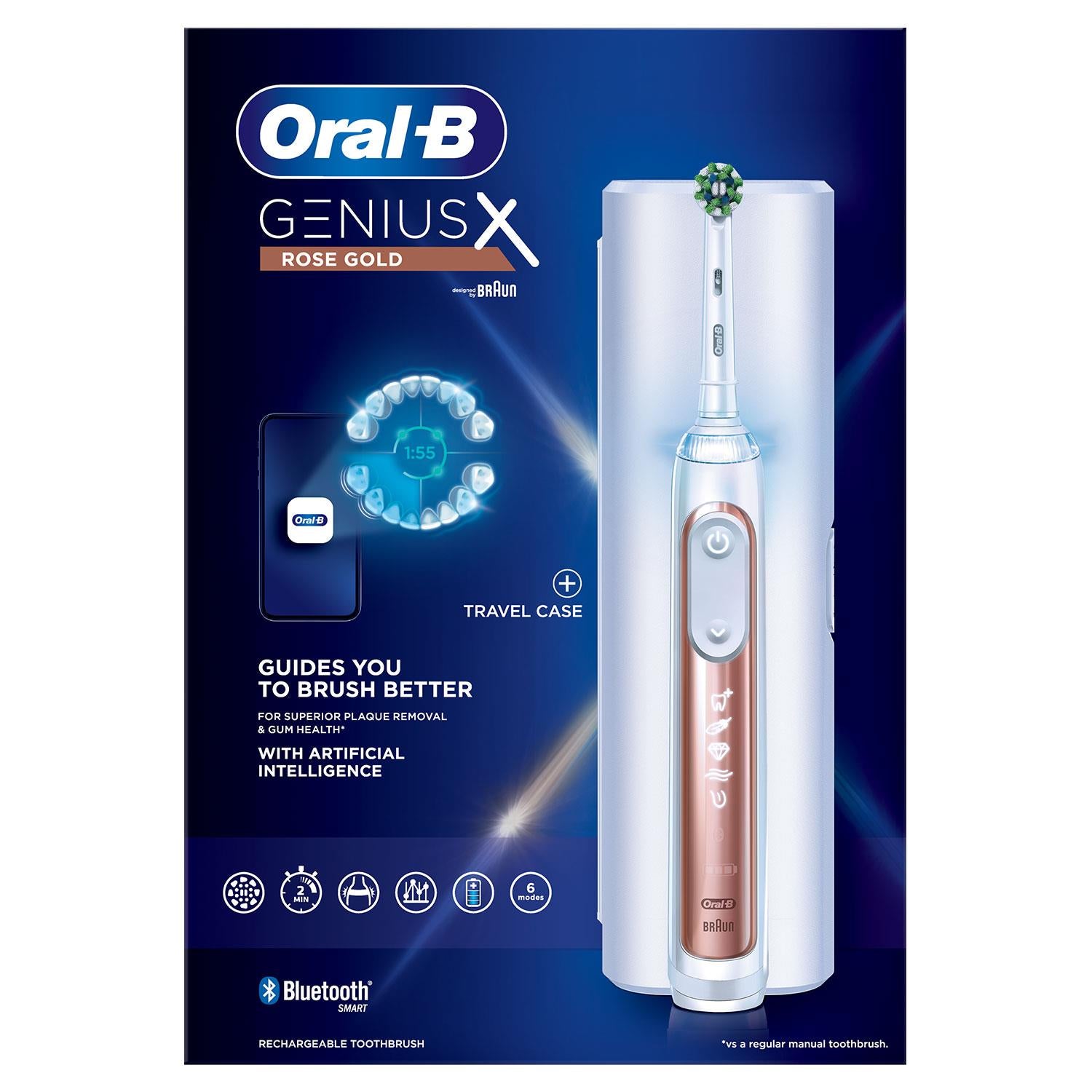 Genius X Smart Rechargeable Toothbrush With Travel Case, Rose Gold