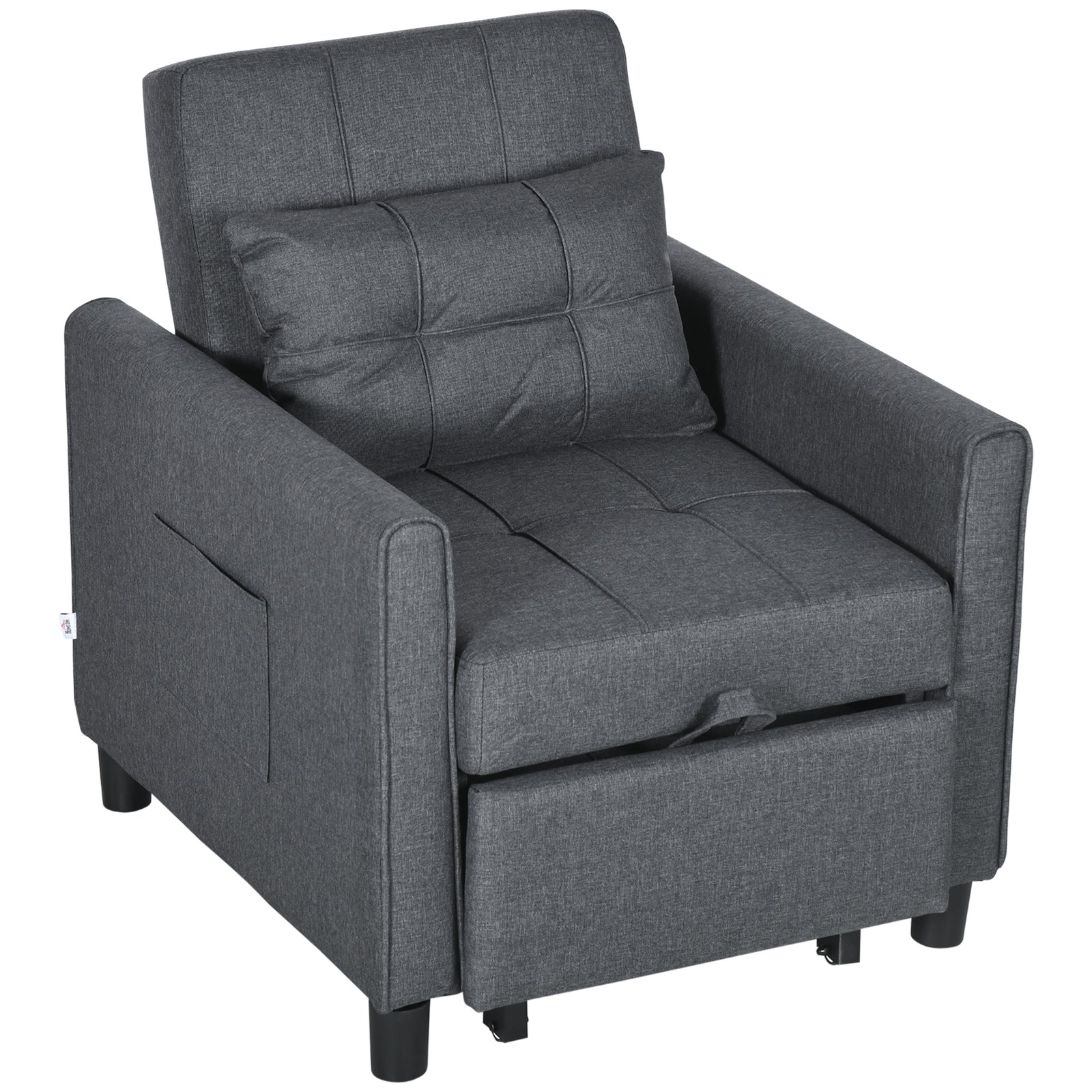 Pull Out Chair Bed Sleeper Chair With Pillow Side Pockets | One Size