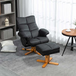Recliner Chair And Footstool Pu Leather Wooden Base | One Size | Black