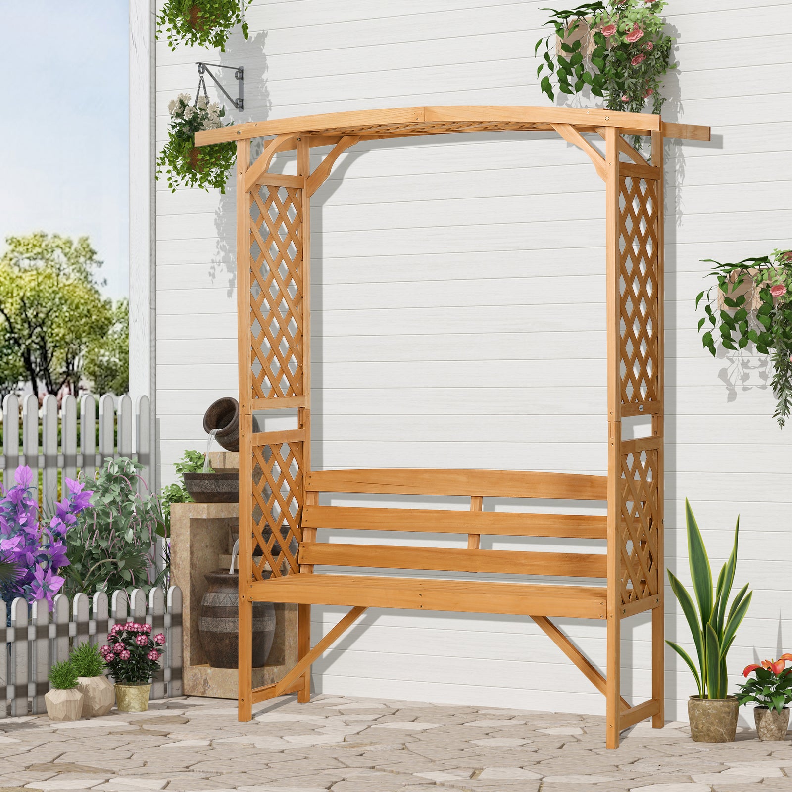Patio Garden Bench Arbour Natural Wood