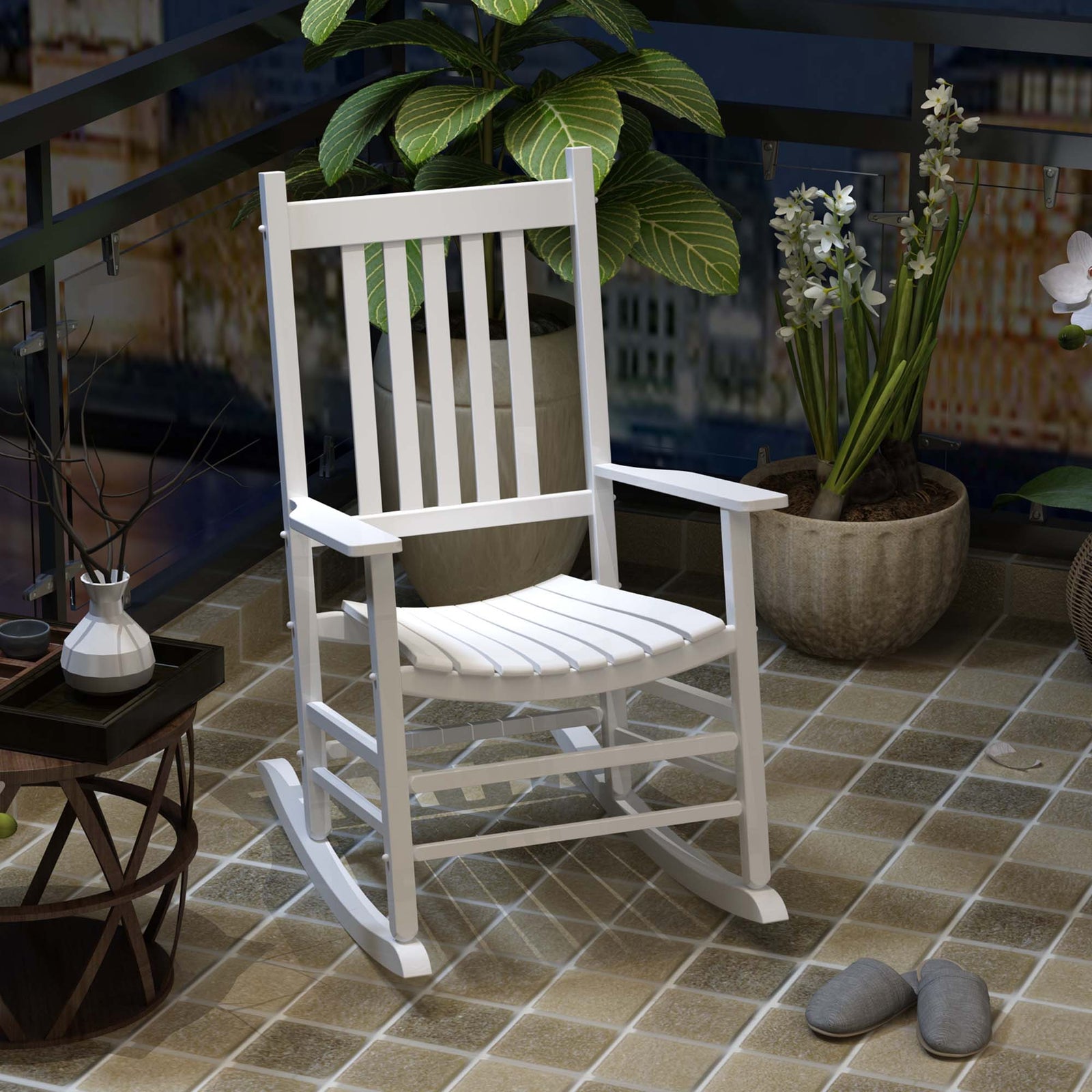 Porch Rocking Chair Wooden Rocker | White