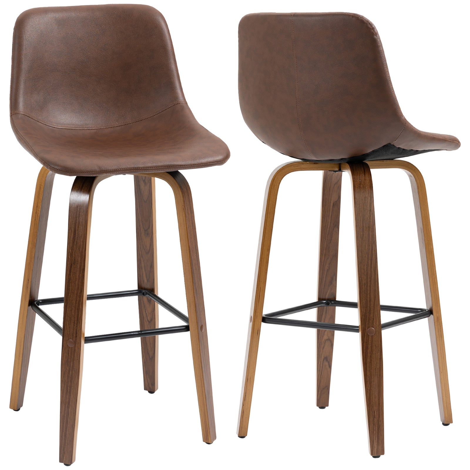 HOMCOM Counter Height Barstools Mid-back Pu Wood Legs