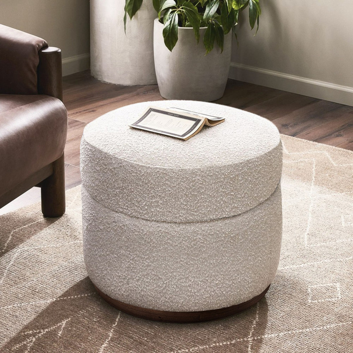 Modern Round Upholstered Storage Ottoman Stool