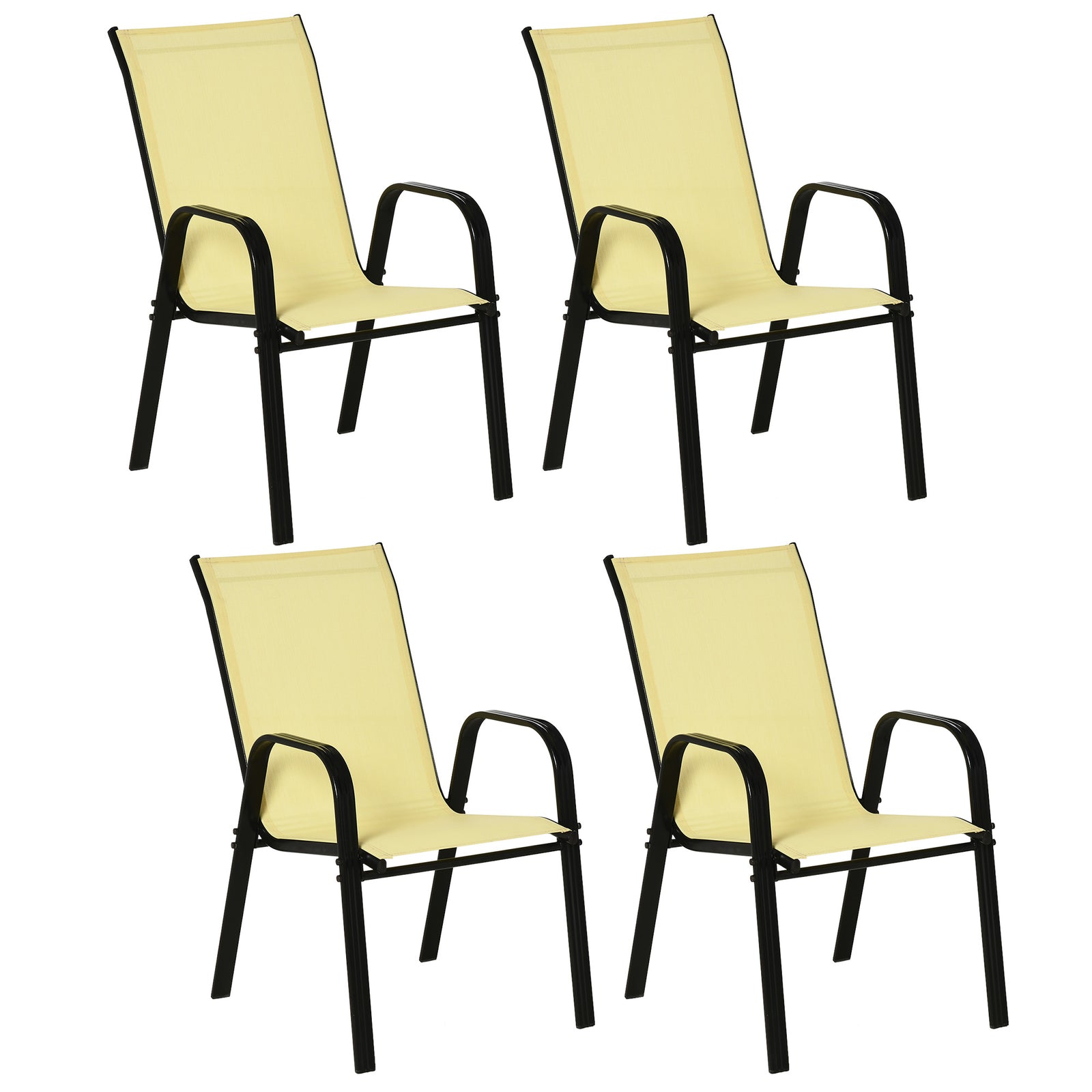 Set Of 4 Garden Dining Chair Set Outdoor W/ Back Armrest | Beige