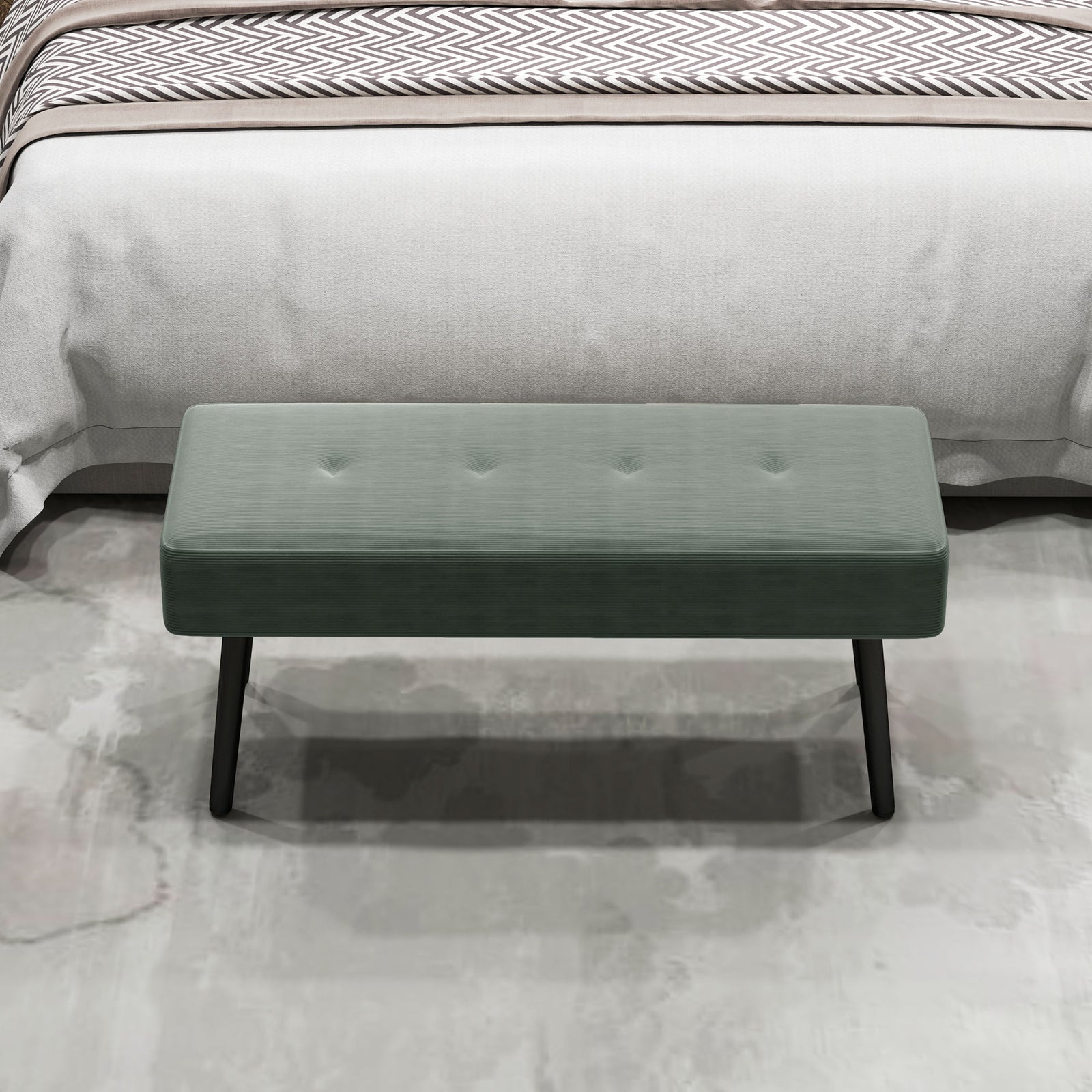 End Of Bed Bench With Thick Padding, Steel Legs For Entryway | One Size | Green