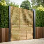 180cm W X 210cm H Garden Privacy Wooden Fence Panel, Solid Pine Slatted Outdoor Fence With Water-based Finish