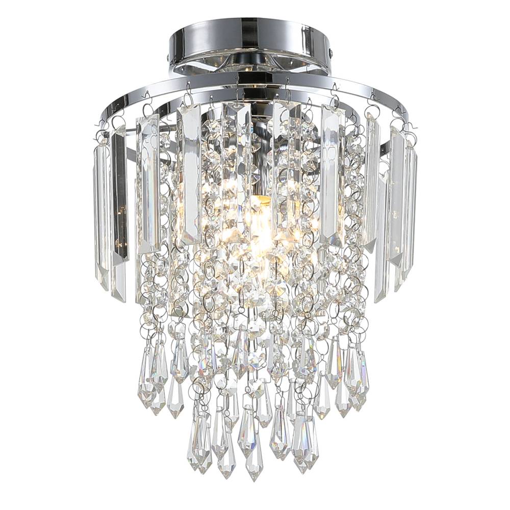 Modern Crystal Droplet Chandelier Chrome Ceiling Light Fixture Flush Mount Pendant Lamp