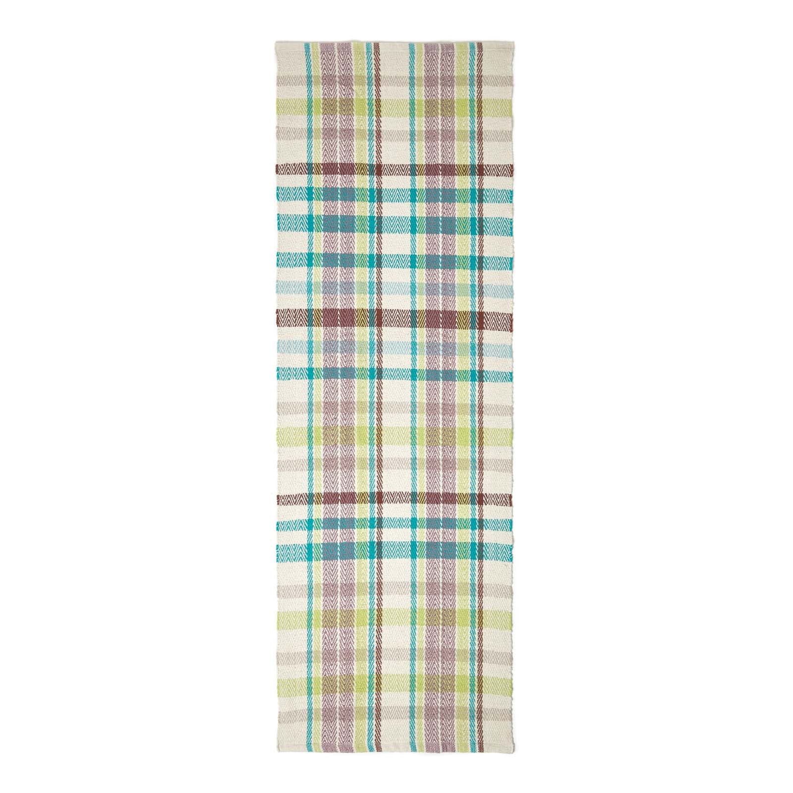 Wilson Handwoven Blue, Yellow And Brown Tartan 100% Cotton Rug | 200cm | Blue & Yellow