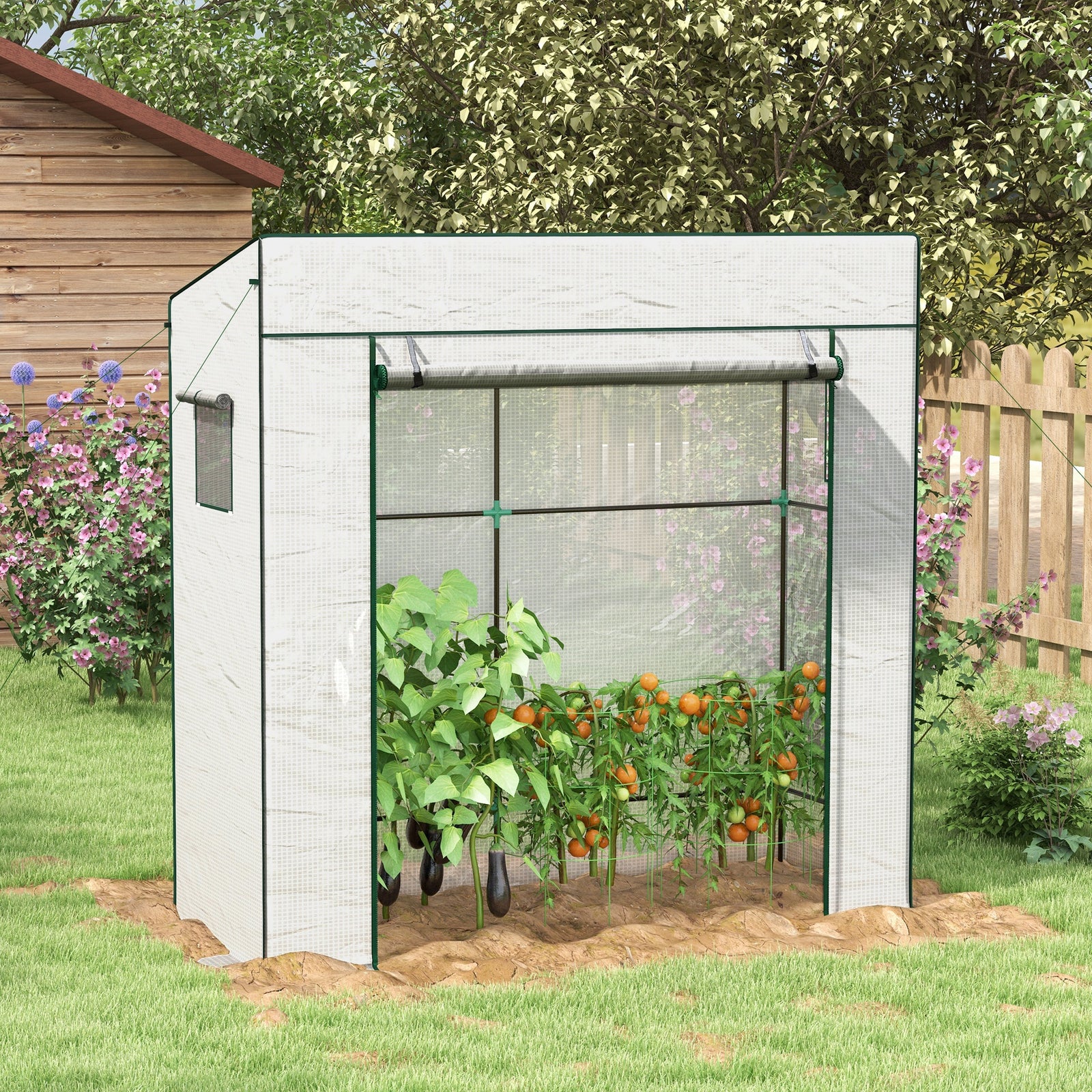 Lean-to Tomato Growhouse W/ Roll-up Door | White