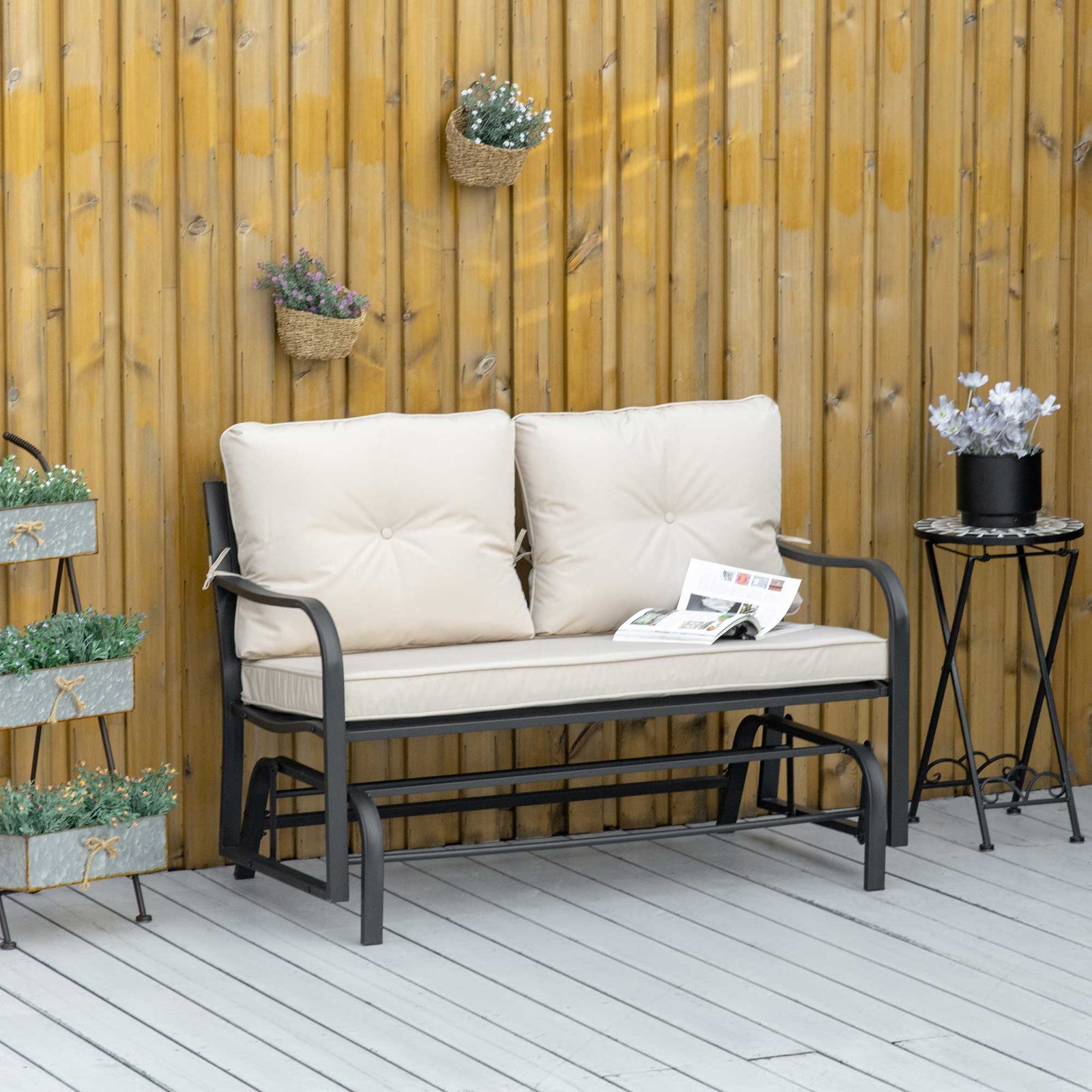 Outdoor Double Rocking Chair Glider Loveseat With Cushion