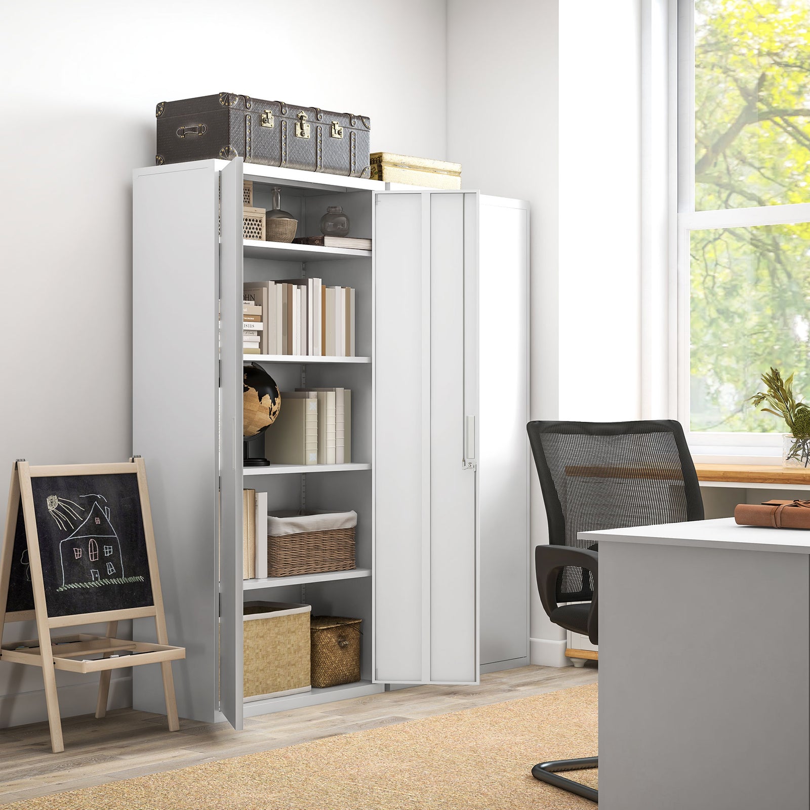 Lockable Metal Cabinet With 2 Doors Home Office