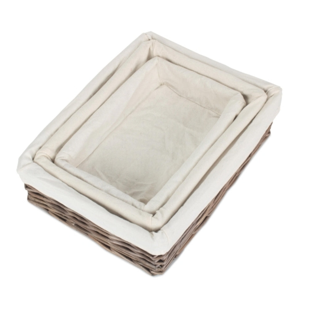 Cotton Lined Antique Wash Straight Sided Tray | Set-of-3 | Brown