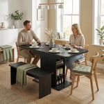 Extendable Dining Table For 4-6, Kitchen Table With Shelves | Black